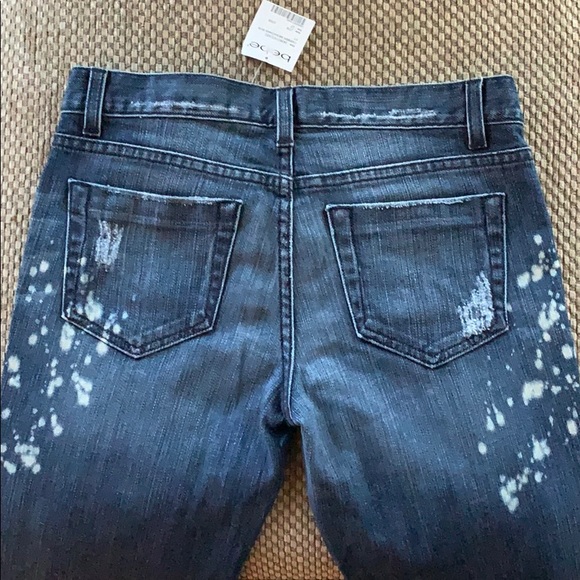 Bebe Destroyed Bleached Jeans With Stones & Mesh - Picture 3 of 8